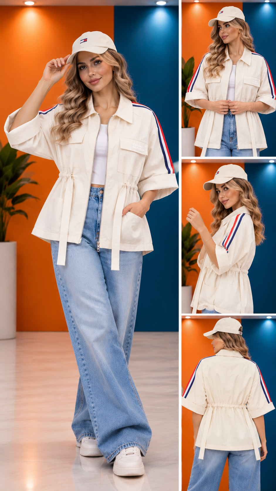Ivory Jacket Studio Fashion Collage بارونی تامی زنانه کرم با بند کمر قابل تنظیم