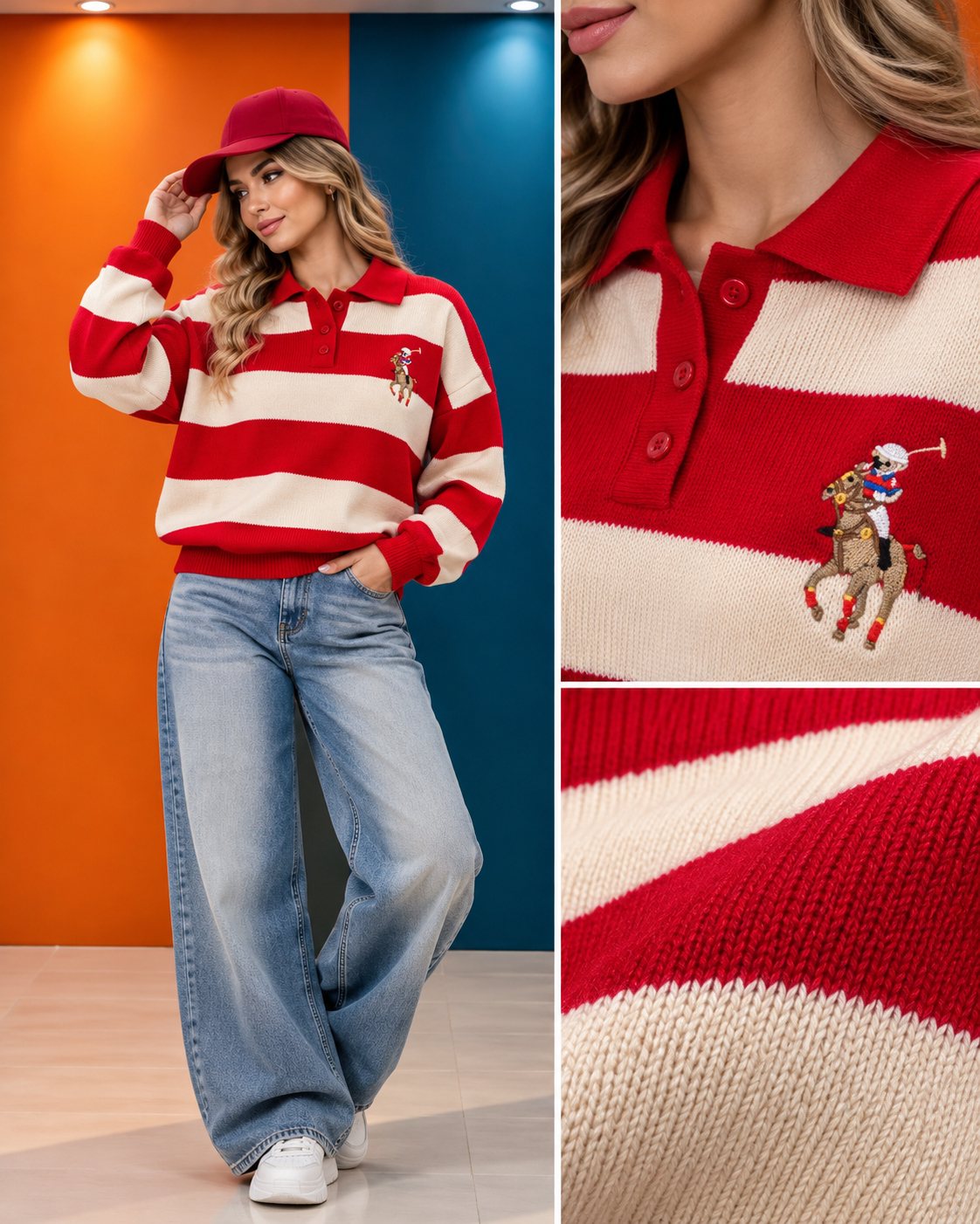 Sporty Striped Polo Studio Collage Sporty Striped Polo Studio Collage